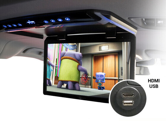 Laemonitor Full-HD 15.6" USB / HDMI sisendiga keskkonsoolis, kõrvaklappidega 2 paari