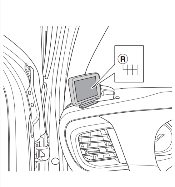 Tagurduskaamera, kuvab pildi lisaekraanile armatuurlaua vasakusse serva. Tagaustega autole.